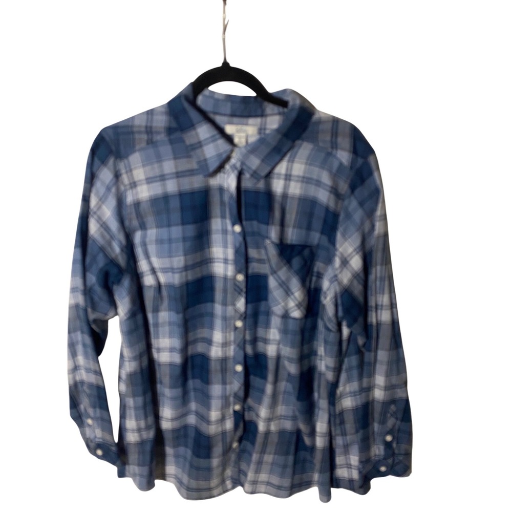 Croft & Barrow Blue Plaid Button Down Shirt Womens Plus 1X Long Sleeve Pocket - Picture 1 of 8